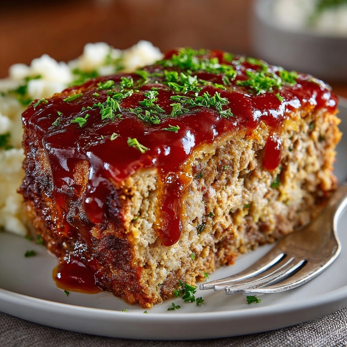 Juicy Old-Fashioned Meatloaf with Tangy Tomato Gravy, a classic comfort food dinner.