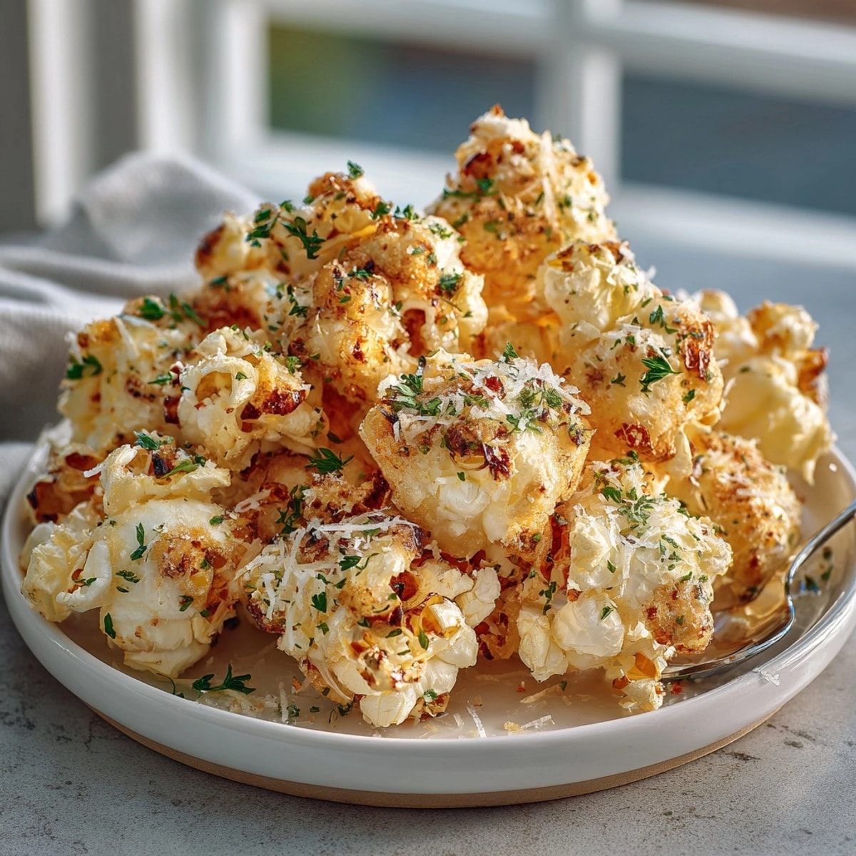 Golden Parmesan Ranch Popcorn Clusters: Crispy, cheesy, savory snack, perfect for movie night.