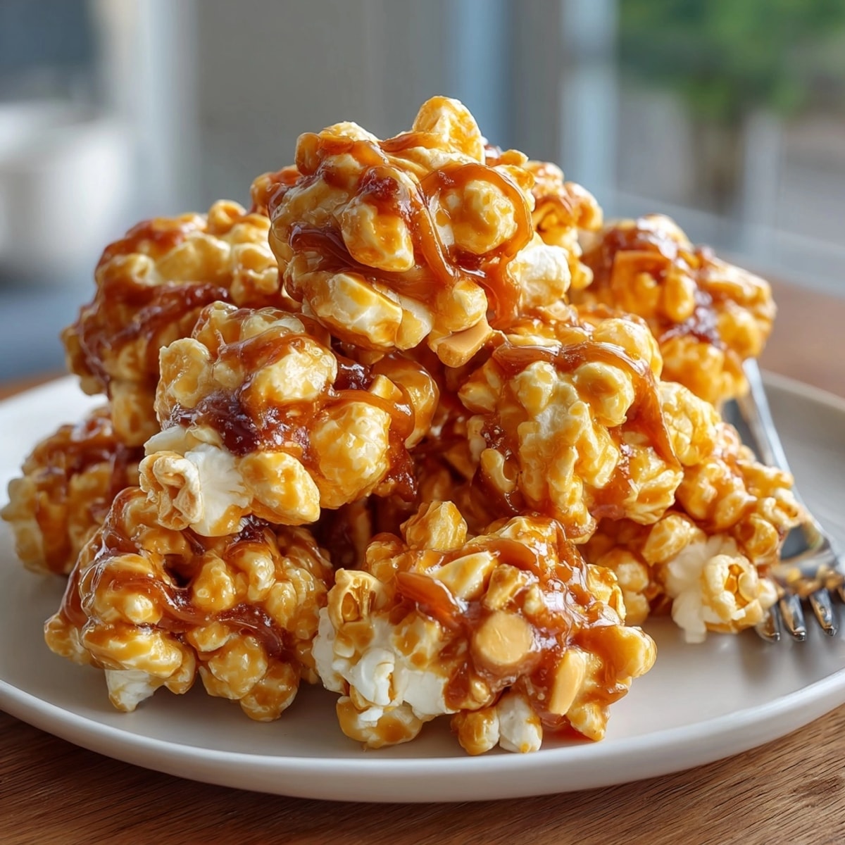 Golden Peanut Butter Caramel Popcorn Twists, ready to crunch, a sweet holiday baking project.