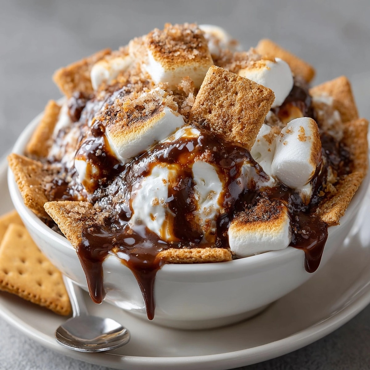 Warm, gooey Cinnamon Sugar Graham Cracker S'mores Dip, ready for campfire snacking and friends.
