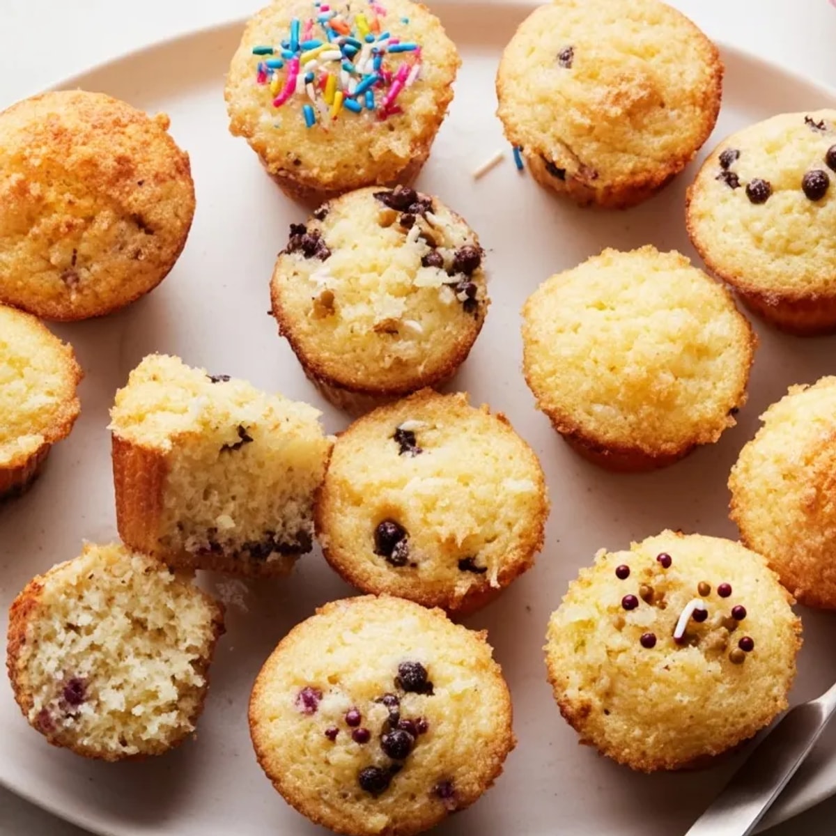 Warm, homemade Instant Pancake Muffins with a dusting of sprinkles, appealing to kids.
