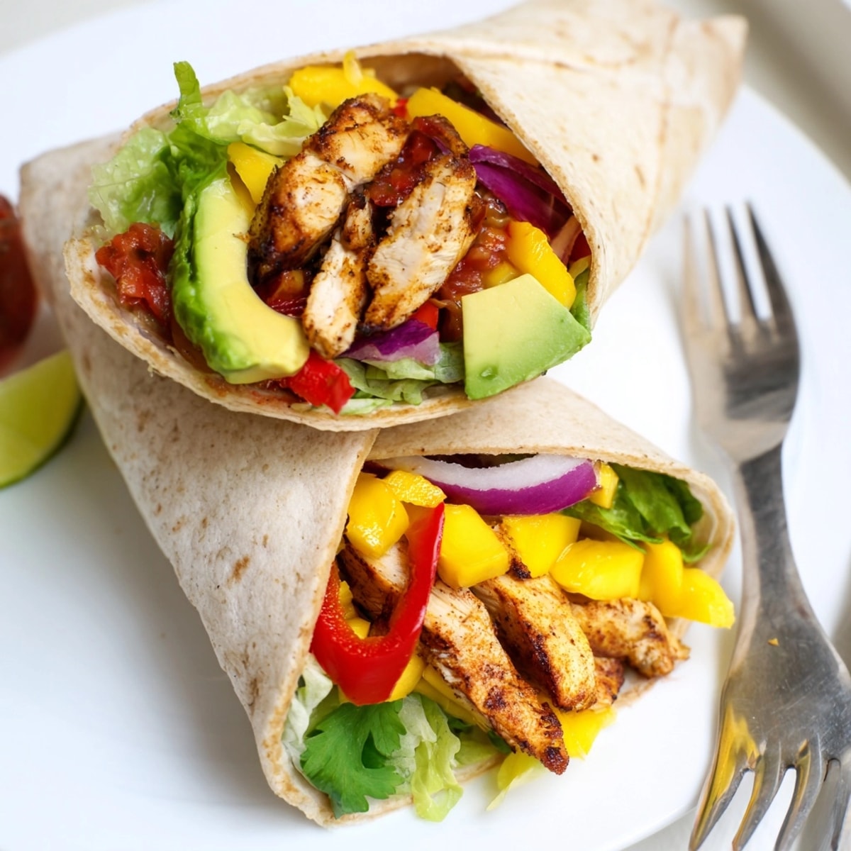 Flavorful Mango Avocado Chicken Burrito recipe: Grilling the chicken, mango, and creamy avocado filling.