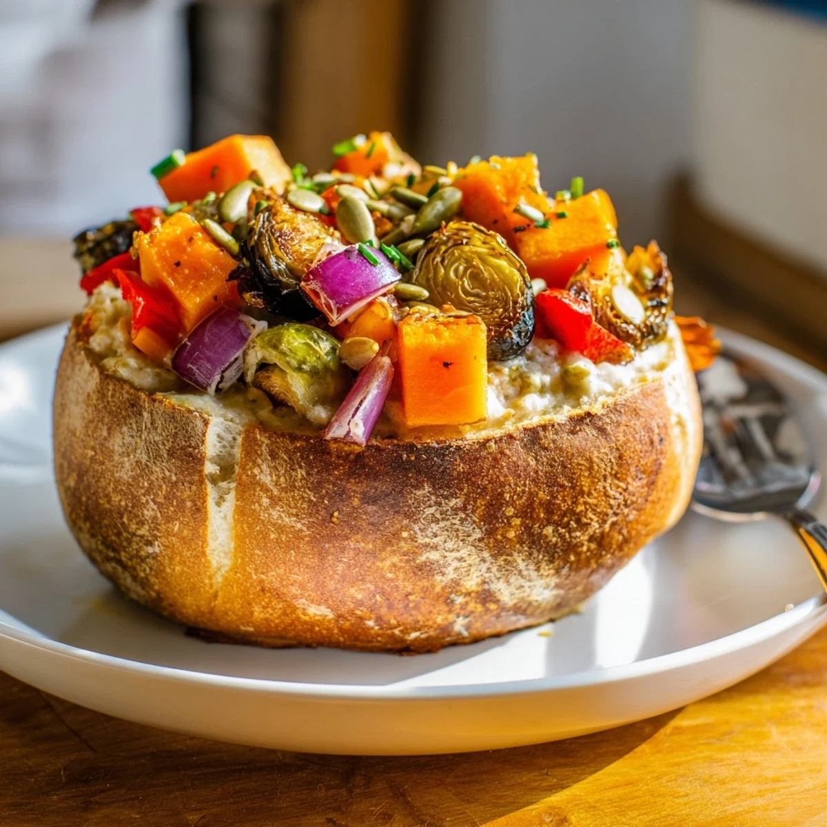 Creamy Thanksgiving Veggie Stuffed Dip Bowls filled with roasted vegetables, perfect for sharing.  