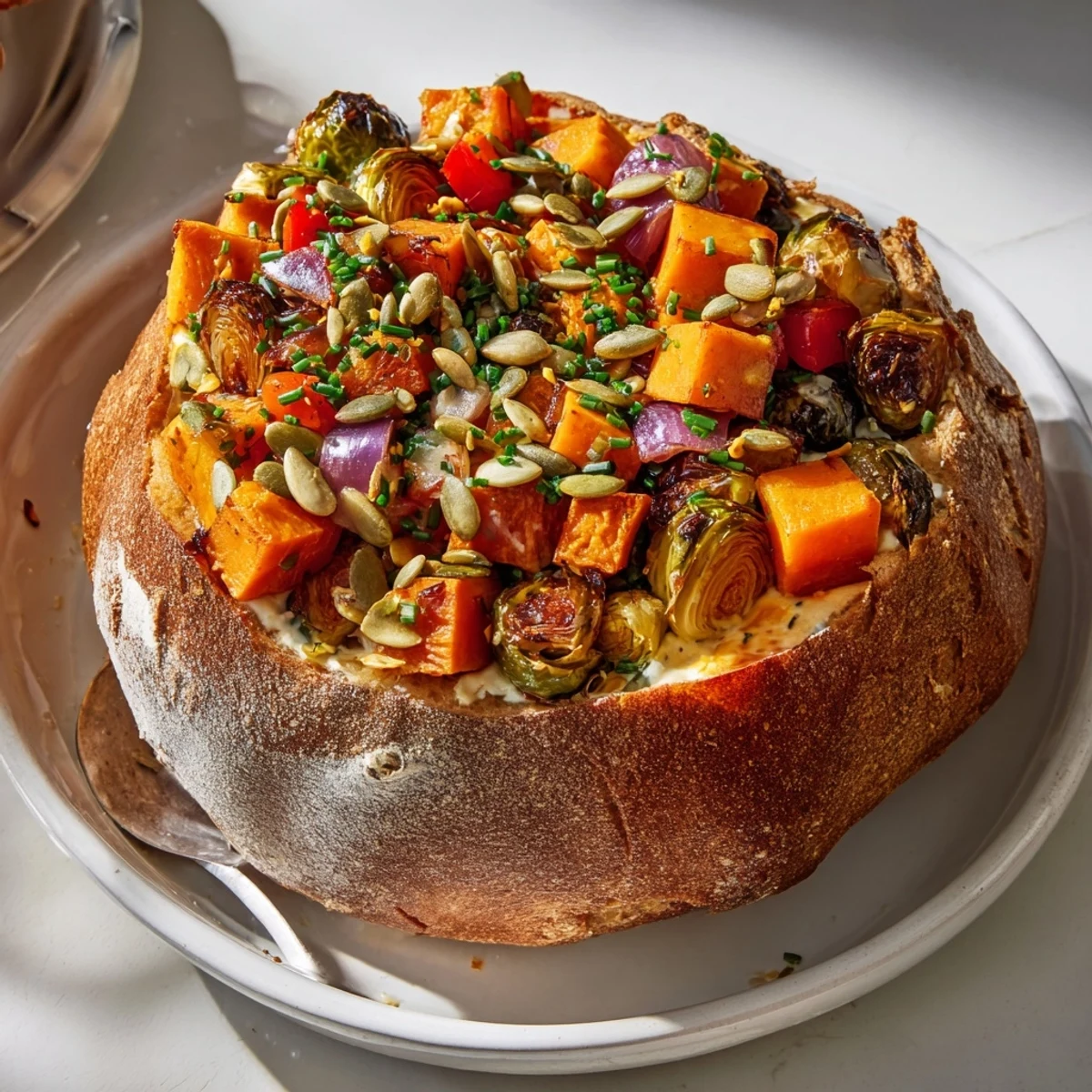 Festive Thanksgiving Veggie Stuffed Dip Bowls brimming with cheesy goodness and autumn flavors.  
