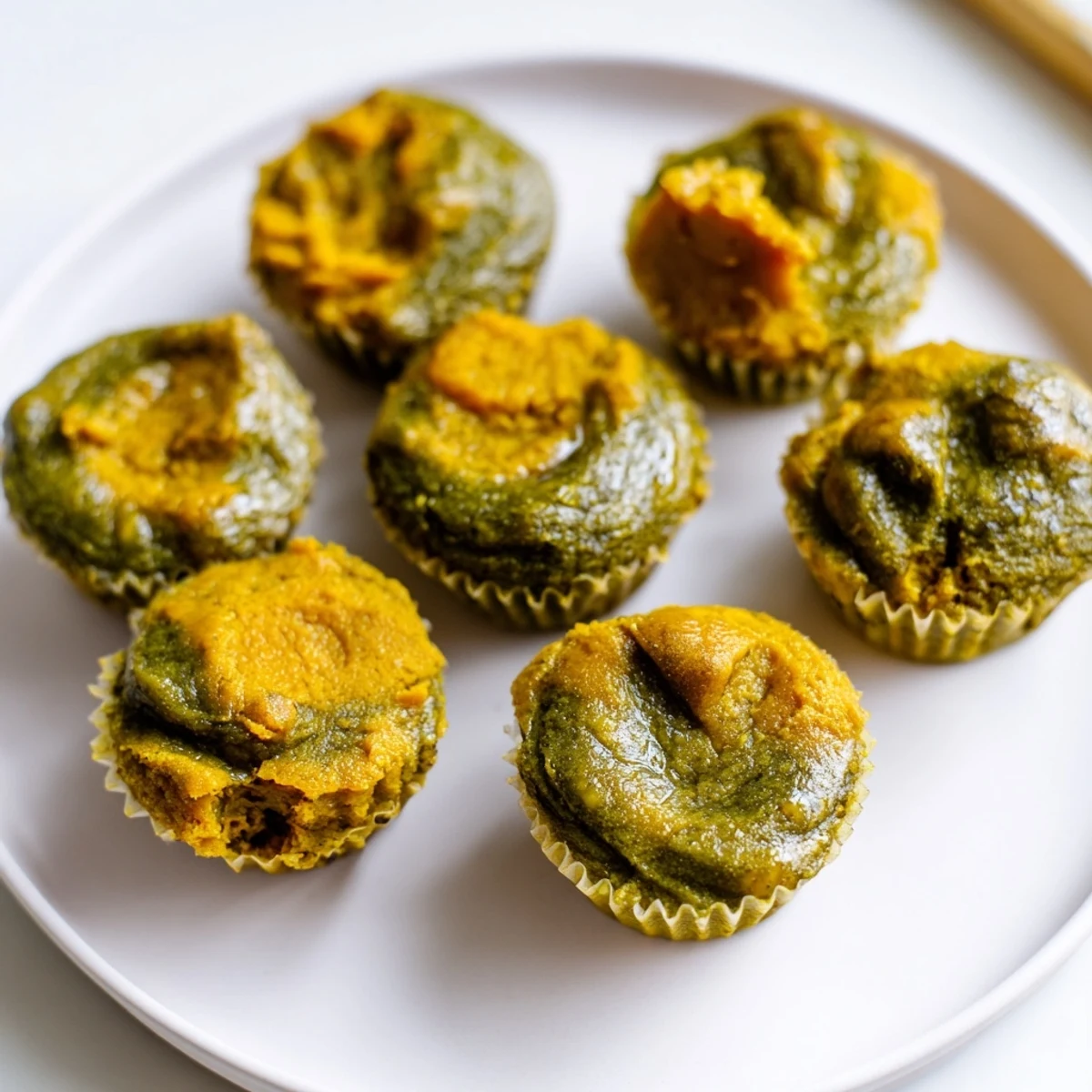 Delicious matcha pumpkin muffin butter bites topped with a light dusting of sugar.  
