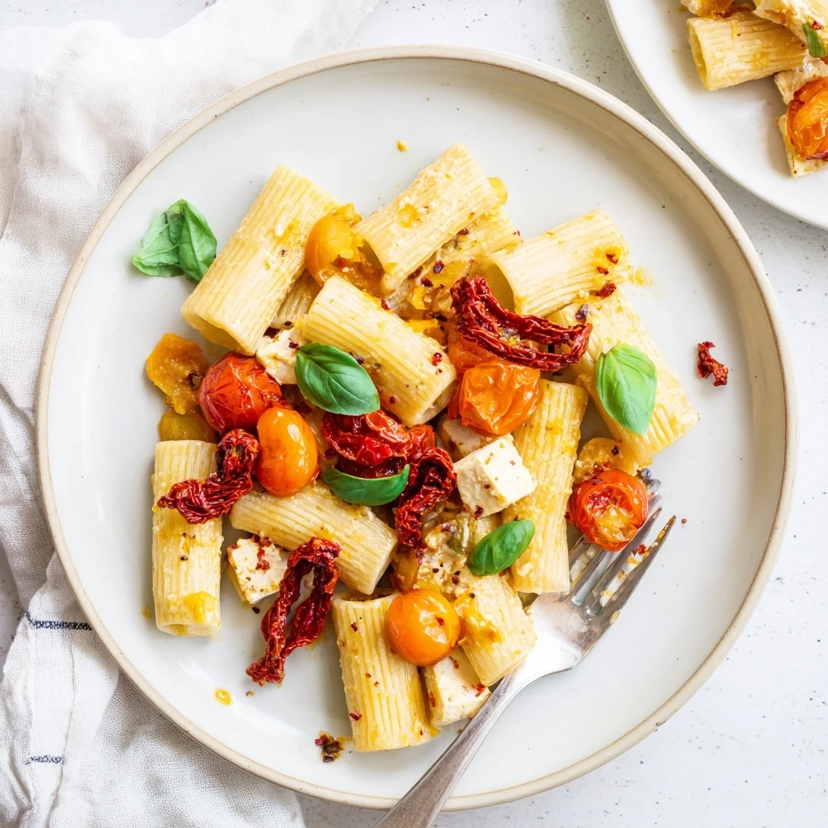 Rich Baked Feta Pasta blend of tangy feta and sweet sun-dried tomatoes, deliciously creamy.