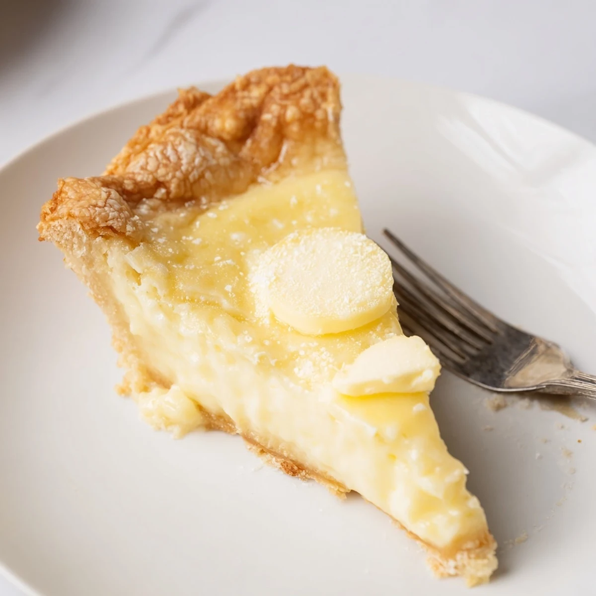 Delicious water pie, featuring a creamy filling and golden sugary crust.