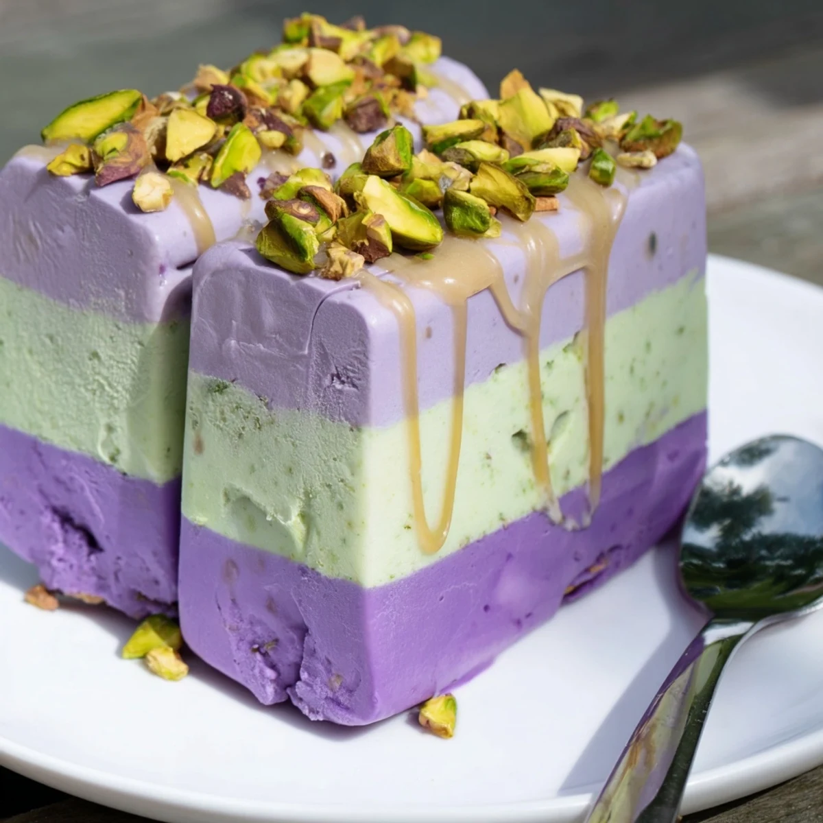 Refreshing ube and pistachio ice cream bars, ideal for gatherings and parties.