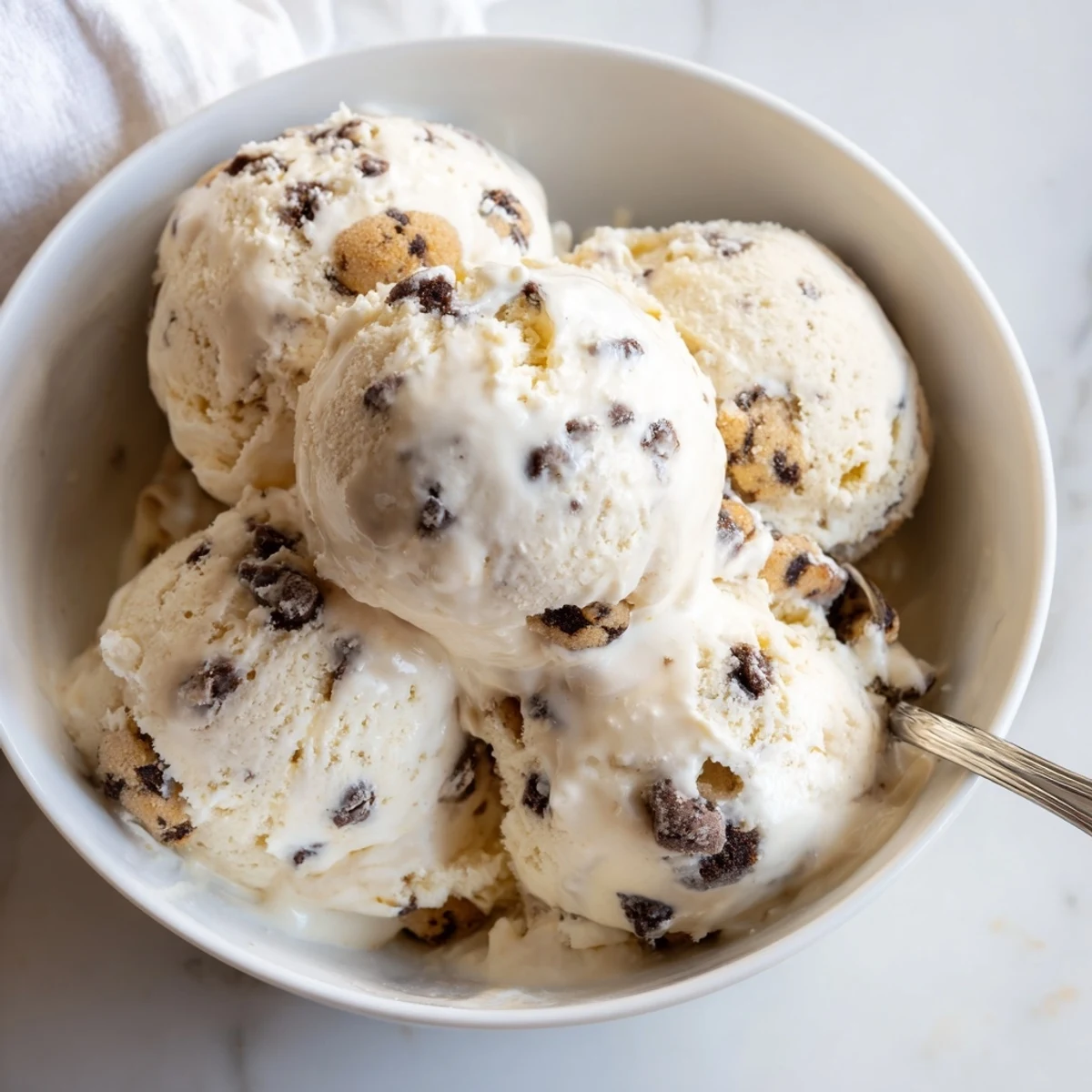 Delicious cottage cheese ice cream, perfect for summer with cookie dough chunks.