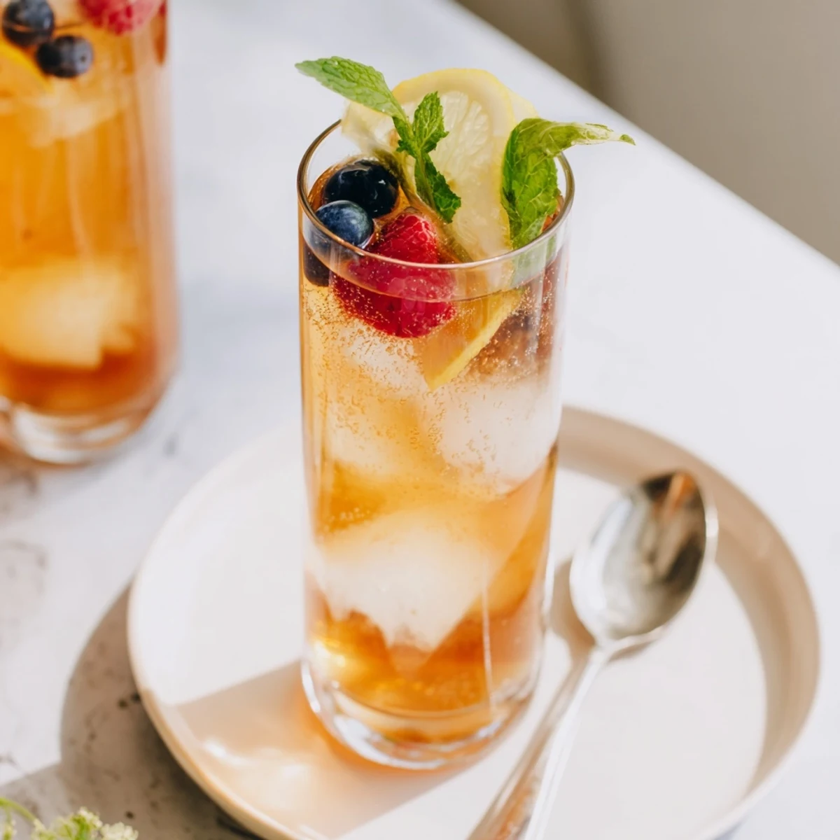 Kombucha-style home-brew mocktails served in mason jars, bursting with fruity flavors.  