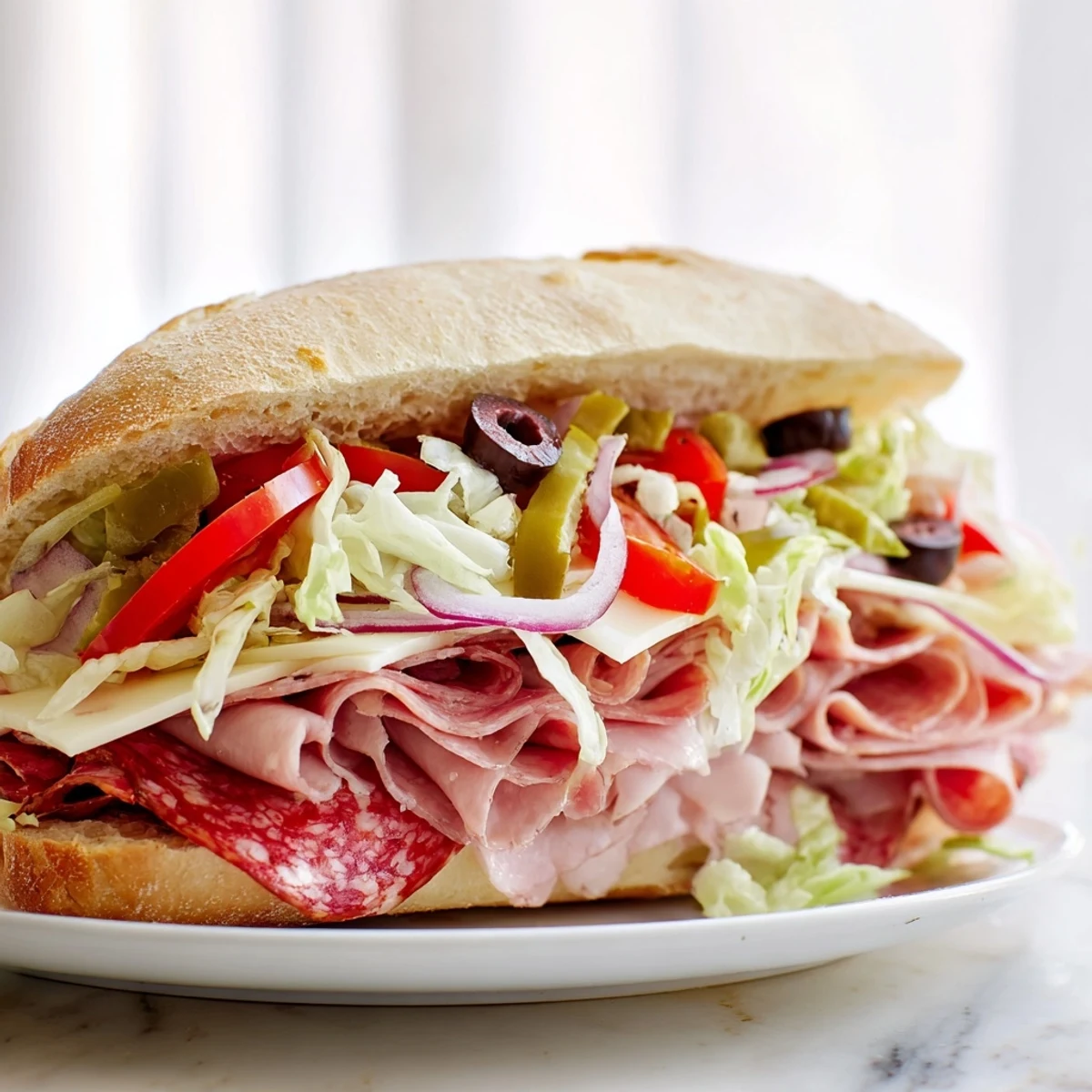 Vibrant Flavor Mash-Up Sandwiches packed with Italian meats and fresh veggies, ready to enjoy.  