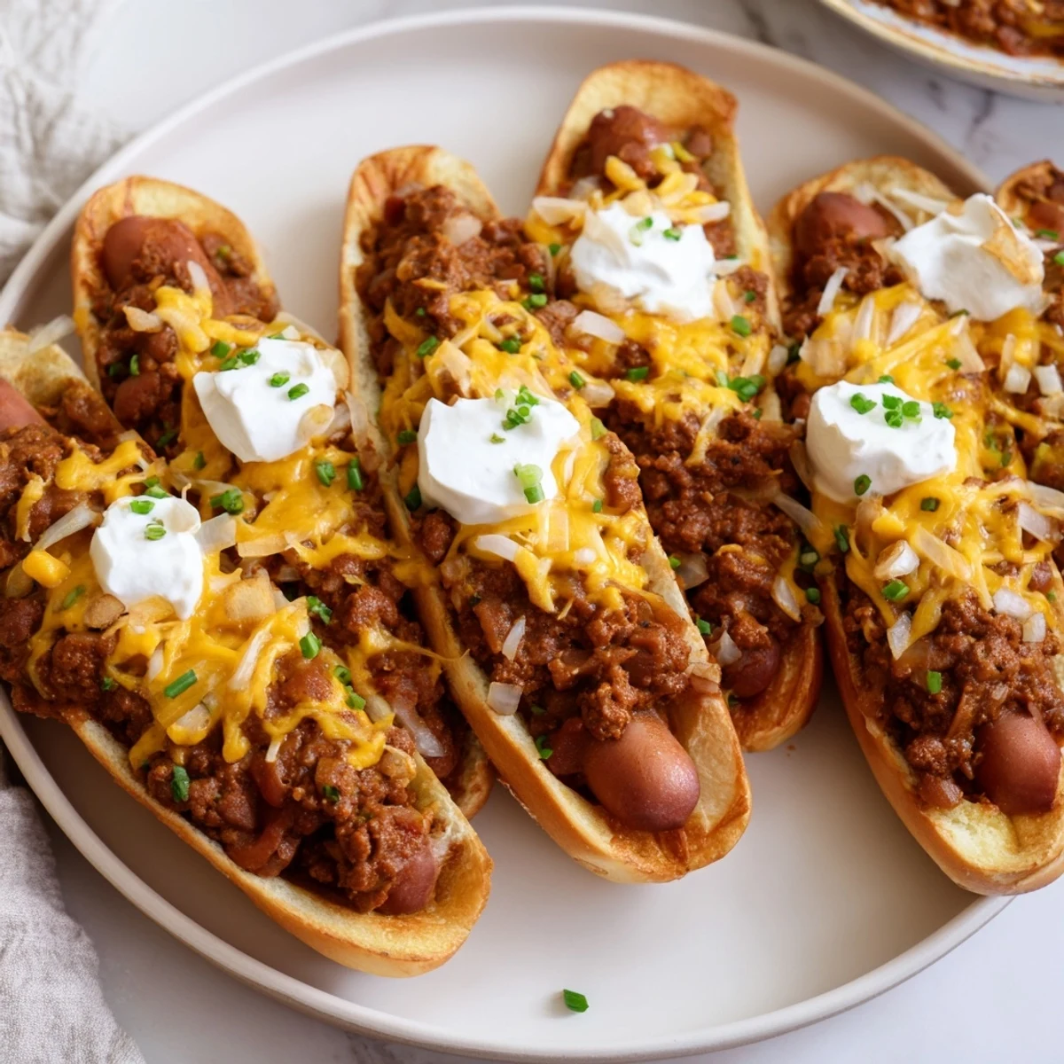 Cheesy Chili Dog Casserole baked to golden perfection, perfect for game day feasts.  