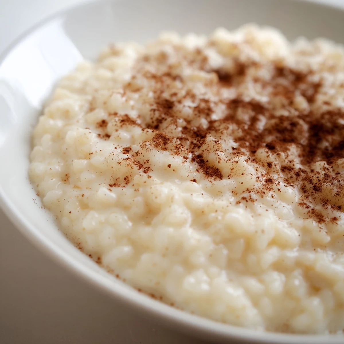 Steaming bowl of rice pudding with leftover rice, swirled with cinnamon, ready to eat this dessert.
