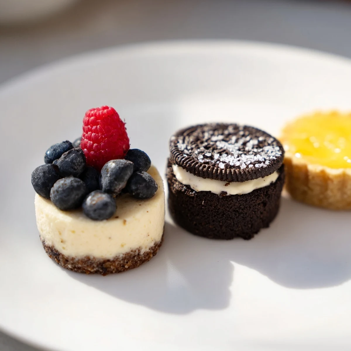 A close-up of the Mini Dessert Bites Trio, featuring various tasty, bite-sized mini treats.