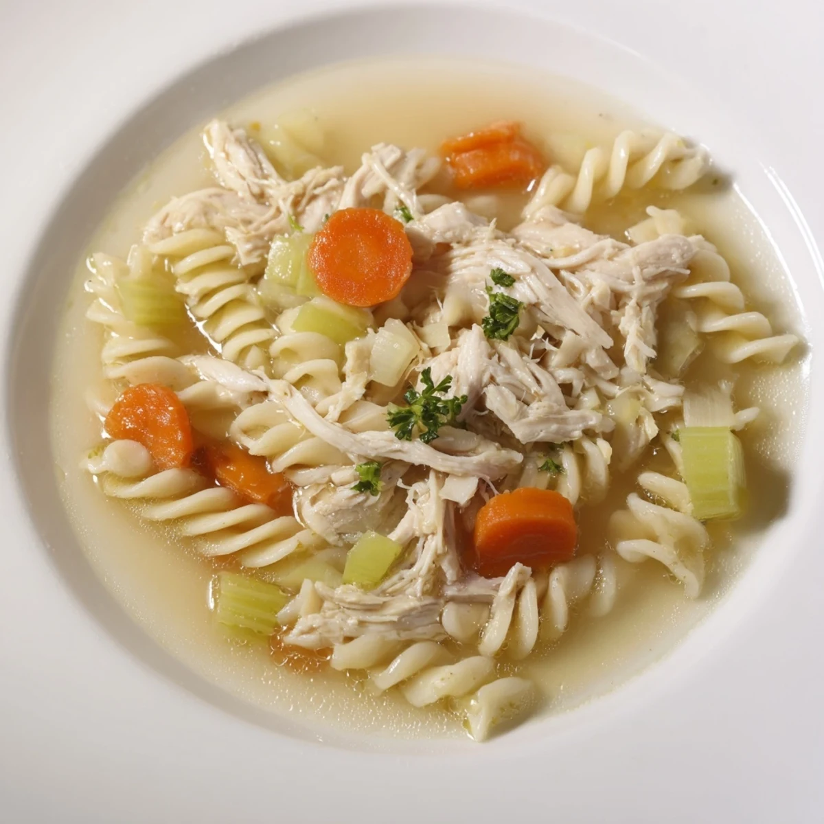 Steaming bowl of Crockpot Chicken Noodle Soup with tender chicken and carrots, perfect for a cold day.
