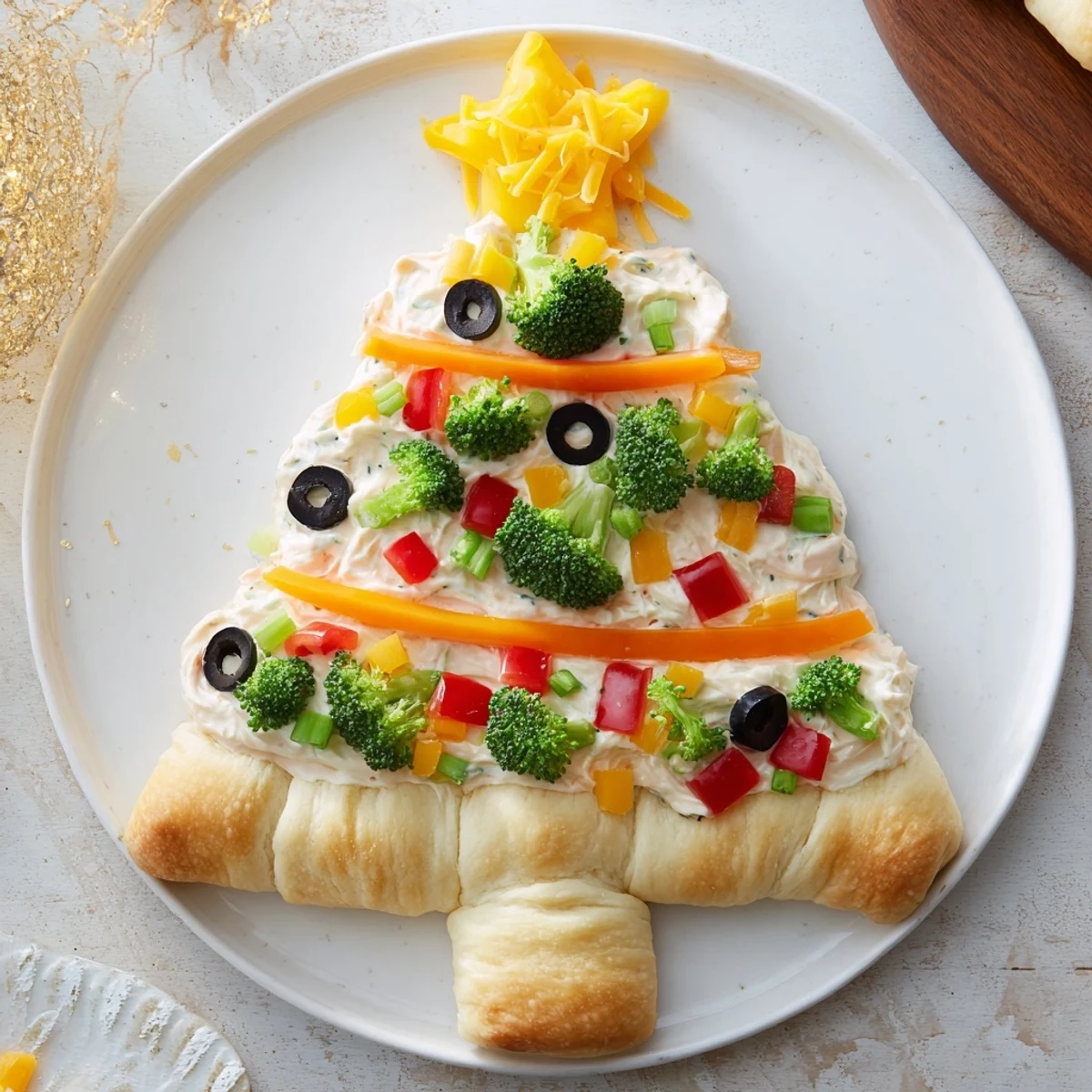Festive Easy Christmas Tree Veggie Pizza, packed with colorful, fresh vegetables and creamy layers, ready to serve!