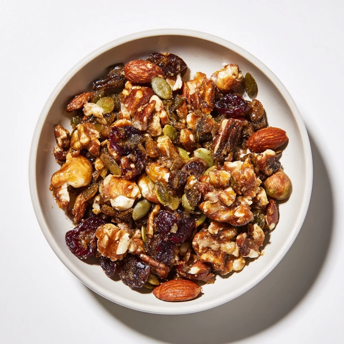 Golden, roasted Squirrels Gourmet Nut Bowl, a crunchy mix of nuts and seeds, ready to enjoy.