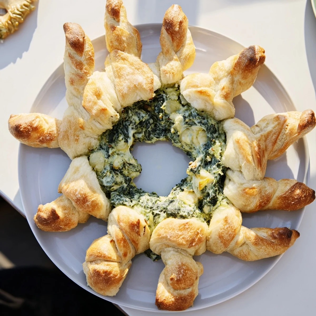 Warm Reindeer Antler Spinach Dip Ring, golden and inviting, ready to serve at your holiday party.