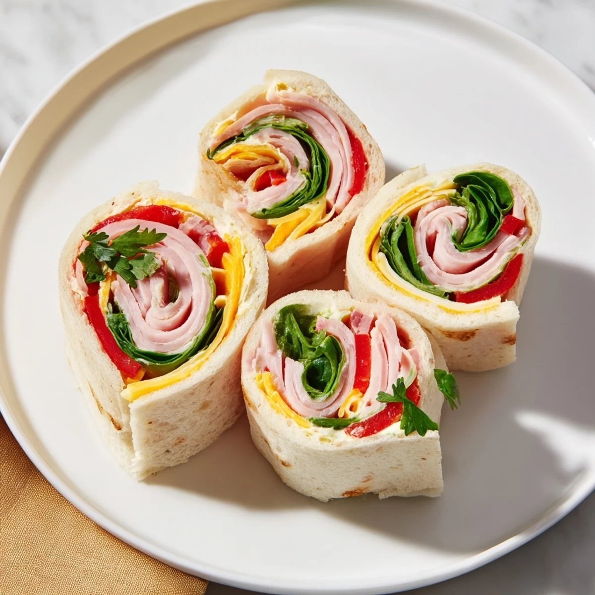 Star-shaped party sandwiches: a colorful photo of deli roll-ups ready for the party.