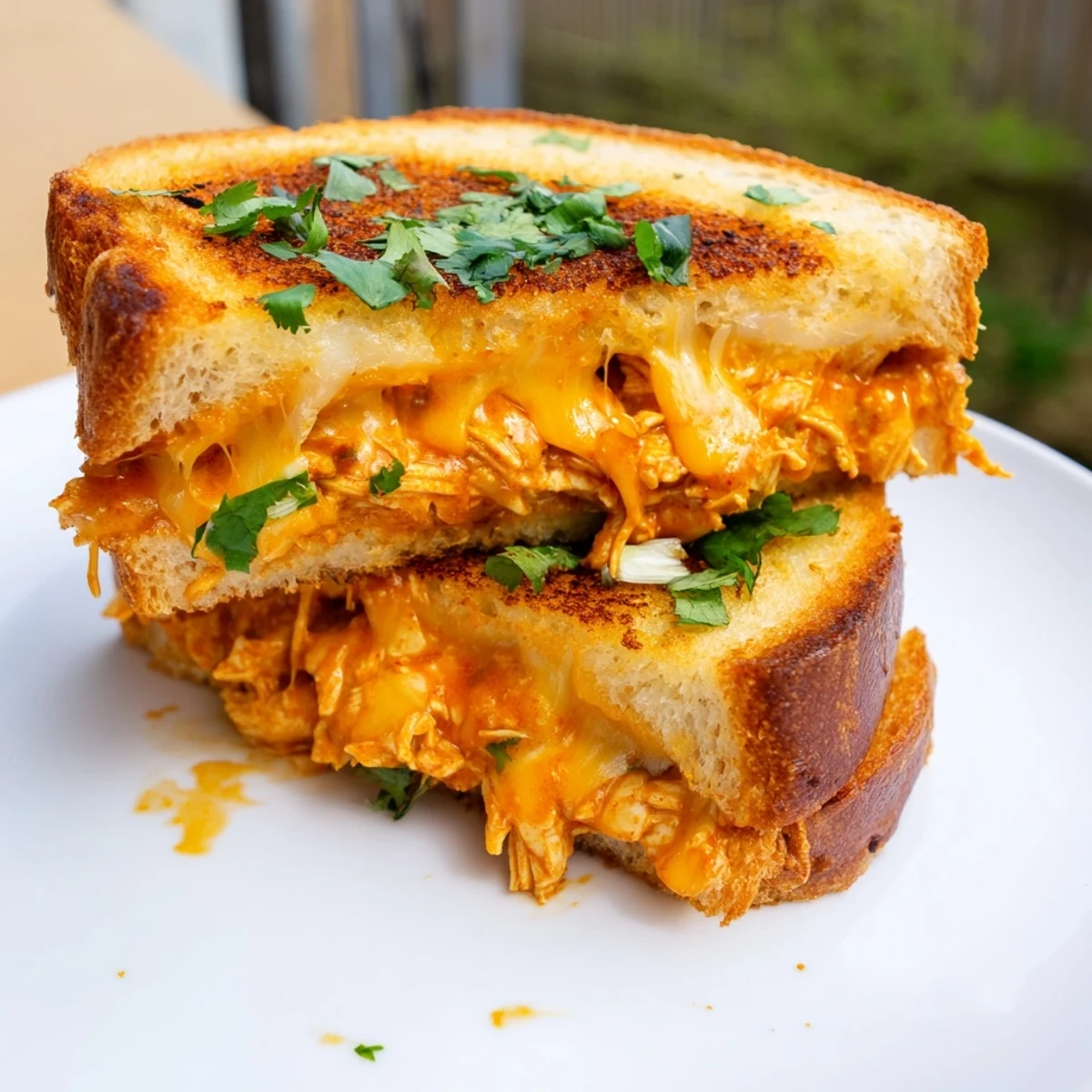 Golden, melty Savory Butter Chicken Grilled Cheese with a warm, spiced aroma and toasted bread.