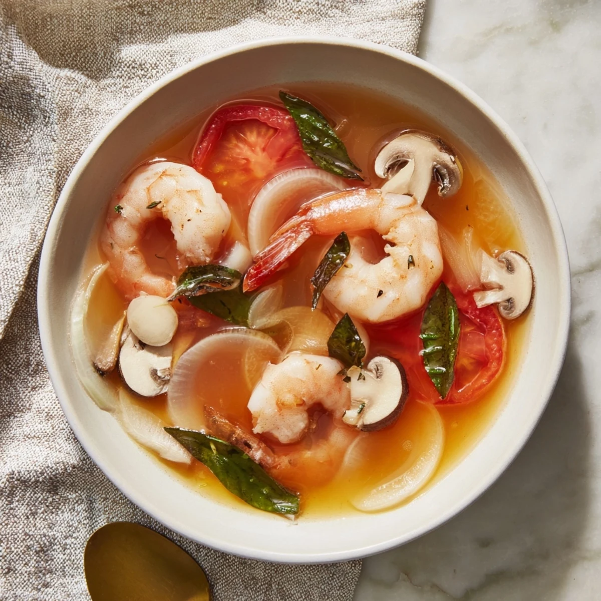 Steaming bowl of Spicy Tom Yum Soup, garnished with fresh cilantro and lime wedges, looks delicious.