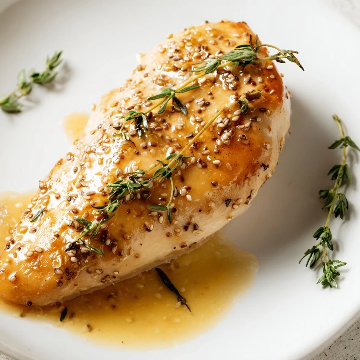 Sizzling Honey Dijon Chicken Skillet with golden-seared breasts glazed in a glossy, herb-flecked sauce, ready to serve over creamy mashed potatoes.