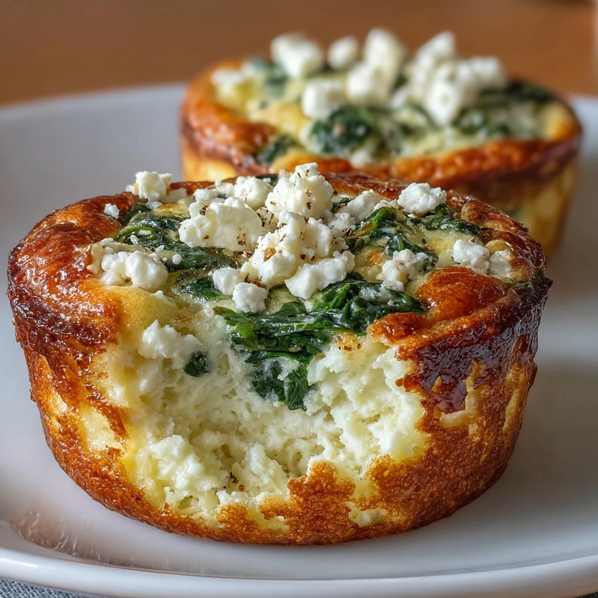 Savory spinach and feta egg muffins, baked in a muffin tin, offering a delicious and easy keto-friendly breakfast option.