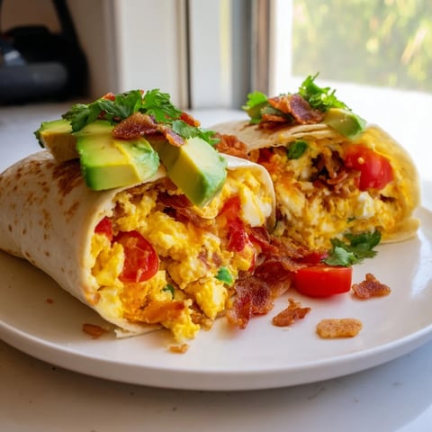 A close-up shot of Easy Festive Breakfast Burrito Wraps, brimming with colorful veggies and melted cheese.