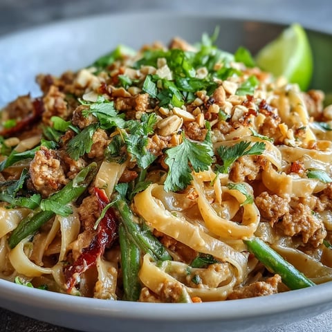 Creamy Thai-Inspired Peanut Noodle Bowls served in a white bowl, garnished with chopped peanuts, cilantro, and lime wedges.