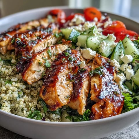 Plated Lemon Herb Grilled Chicken Salad with quinoa and bright cherry tomatoes.