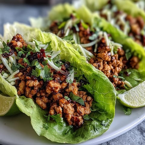 Skinny Spicy Turkey Lettuce Tacos with Mango Slaw are loaded with lean turkey and vibrant slaw in crisp lettuce cups.