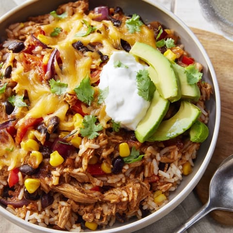 Loaded Microwave Enchilada Bowl with vibrant toppings, perfect for a quick, satisfying dinner.
