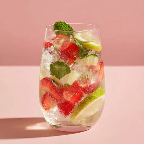 Hydrating fruit-infused mocktails in glasses, perfect for warm weather gatherings.  
