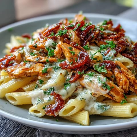 Creamy Crockpot Mississippi Chicken Pasta with tender shredded chicken in a rich, tangy sauce, slow-cooked for deep flavor.