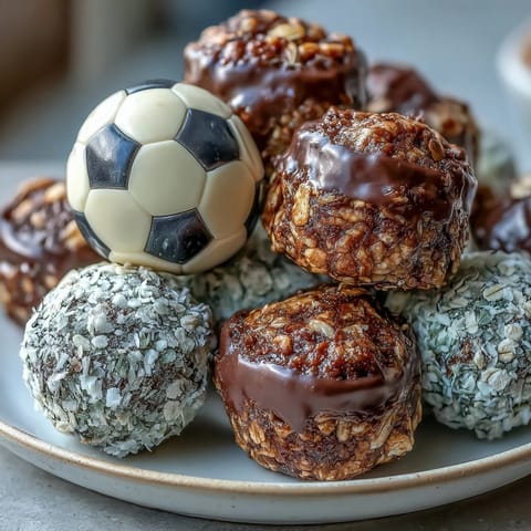 Wholesome soccer game snacks: energy balls with oats and chocolate chips for quick fuel.