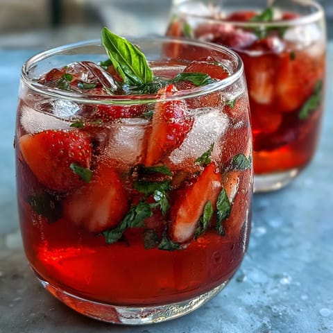 A vibrant pitcher of strawberry basil lemonade mocktail with fresh strawberries and basil leaves, perfect for summer parties.