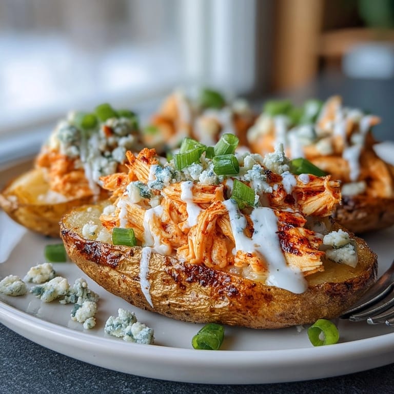 Imagine zesty Buffalo Chicken Potato Skins warm from the oven, served with ranch.