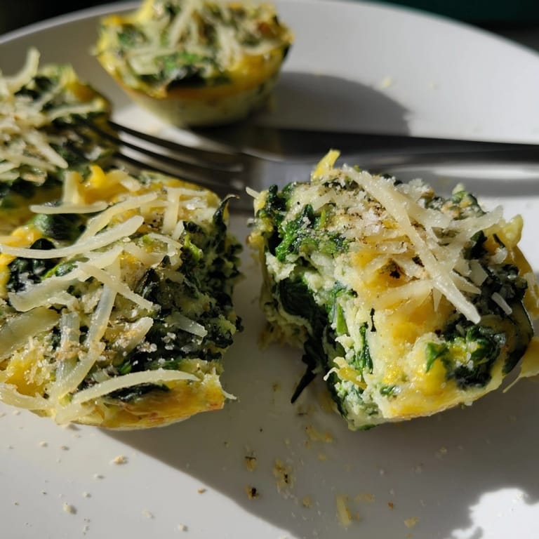 Close-up of a perfectly baked Garlic Butter Spinach Egg Cup, ready to eat.