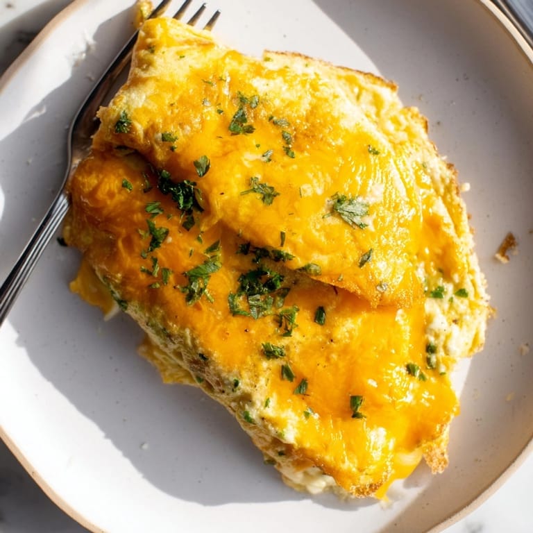 Easy Cheesy Garlic Tortilla Omelette recipe; envision fluffy eggs, melted cheese, and garlic.
