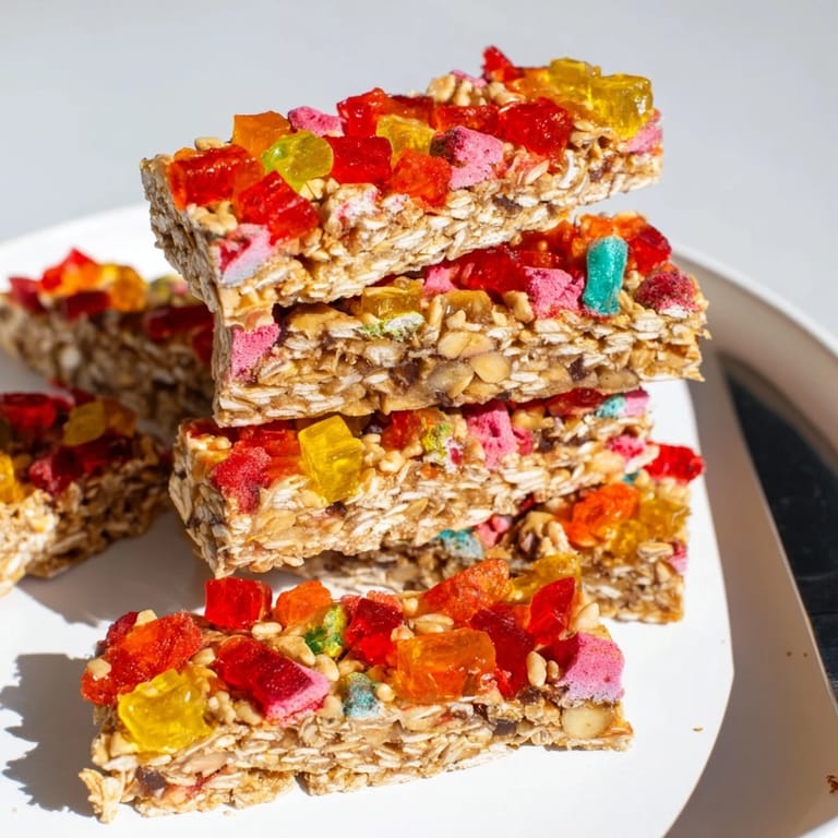 Delicious homemade gummies and nutritious oats make these DIY snack bars a treat.  