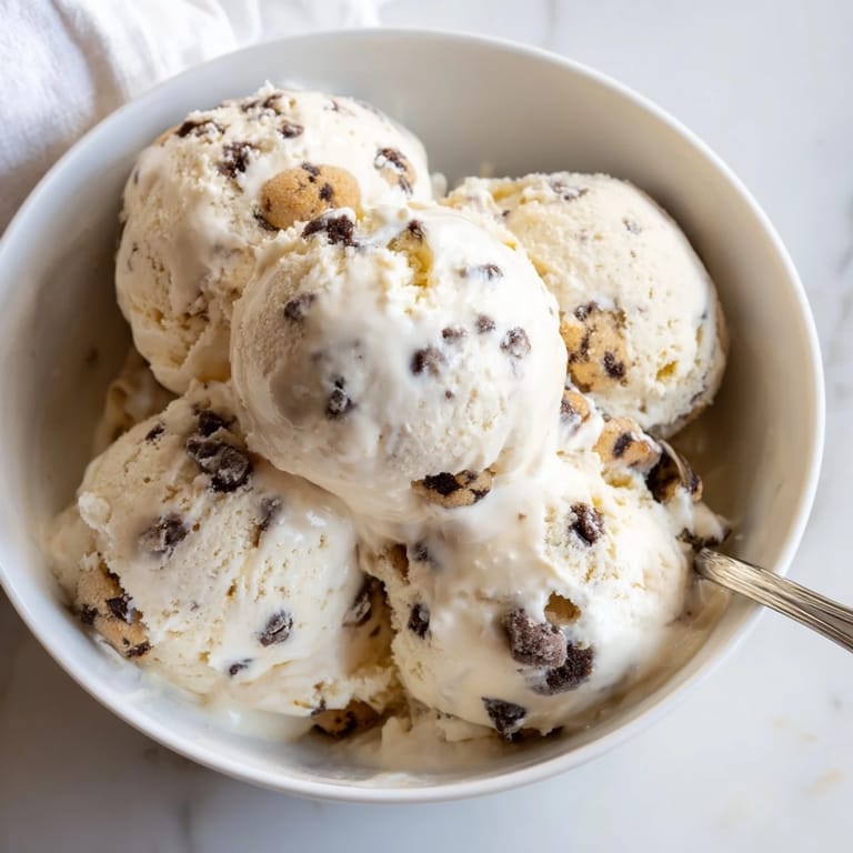 Delicious cottage cheese ice cream, perfect for summer with cookie dough chunks.