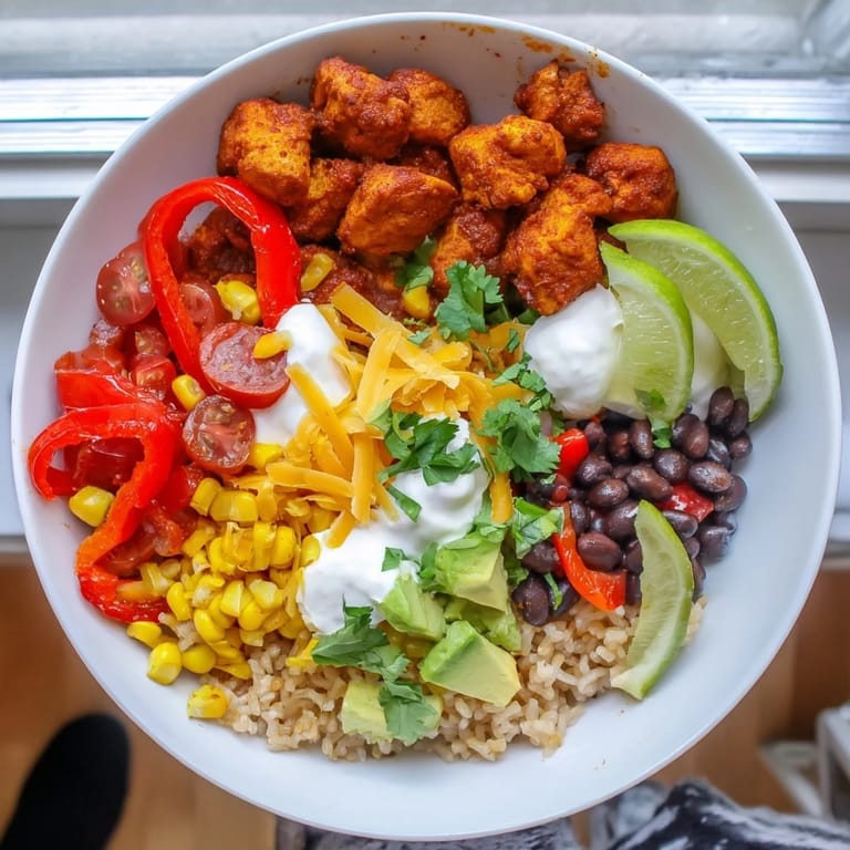 A close-up of sheet pan chicken burrito bowls, showcasing a delicious Southwestern-style dinner option.