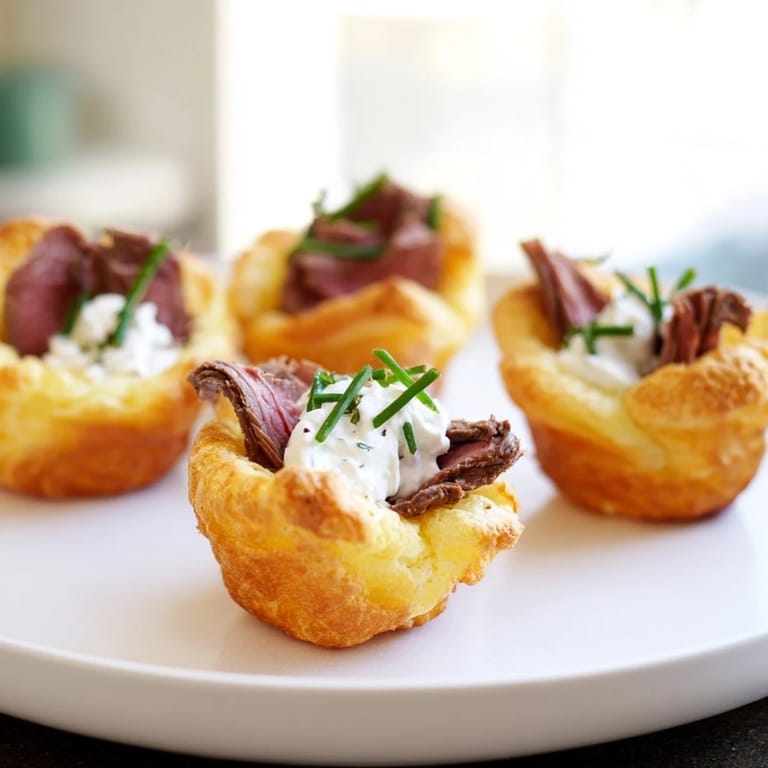 Crispy-edged Express Holiday Yorkshire Pudding Bites, ready to enjoy as a flavorful appetizer with holiday cheer.