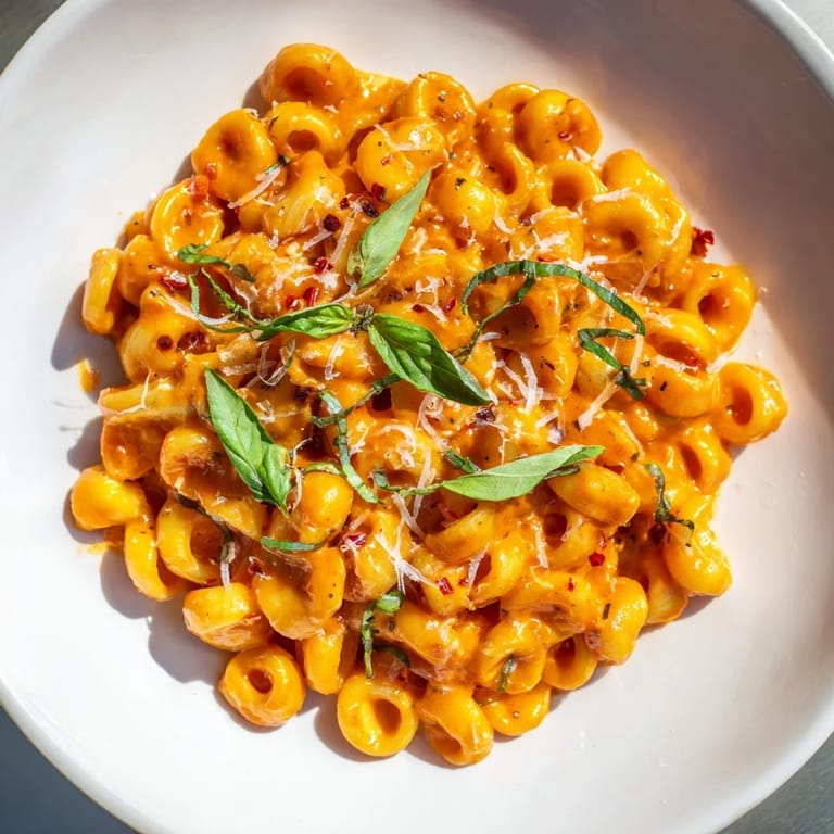 Fragrant Spicy Vodka Sauce Ditalini coats perfectly cooked pasta for a comforting weeknight meal.