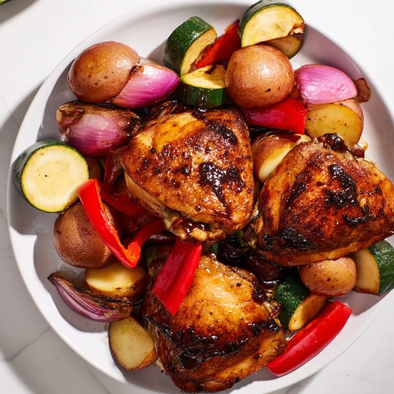 Vibrant image of a flavorful Black Garlic and Balsamic Chicken Sheet Pan, ideal for a gluten-free and easy weeknight meal.