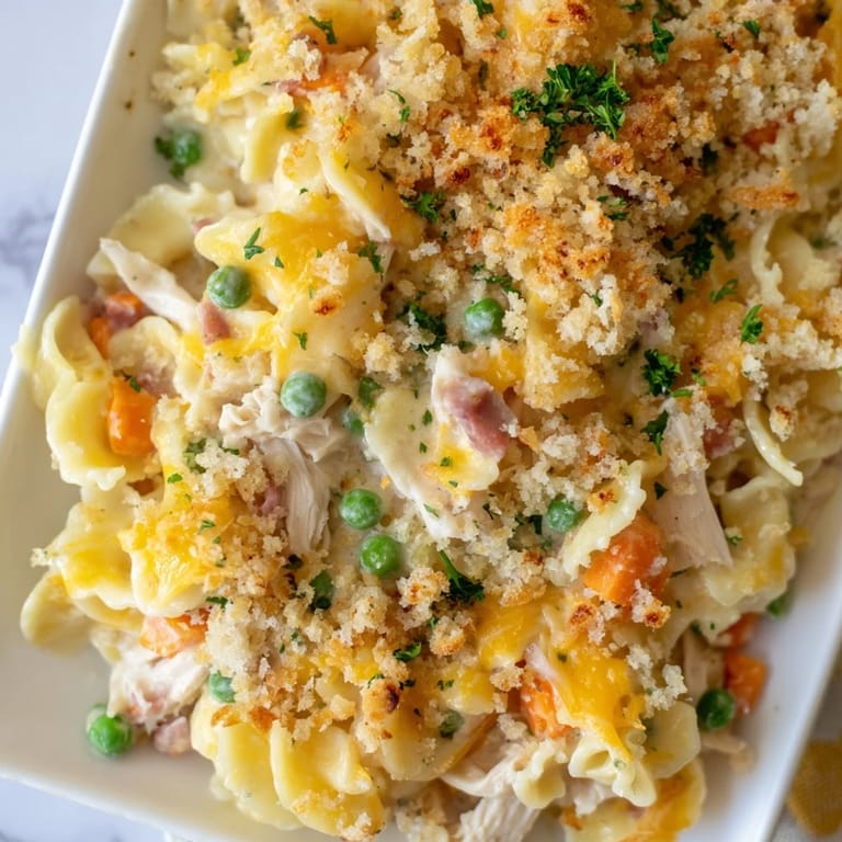 This hearty Baked Cream of Chicken Noodle Soup Pasta features a comforting, creamy texture with savory chicken.