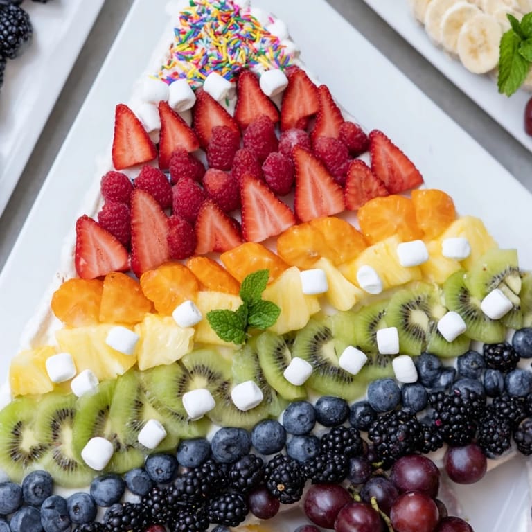 Fresh berries and melon create a bright happy birthday cake slice fruit board, perfect for sharing.
