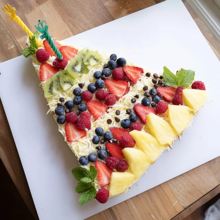 Fresh fruit arrangement: A colorful Birthday Board: Cake Slice, perfect for party appetizers and healthy treats.