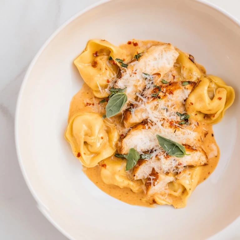 Imagine savory, flavorful Marry Me Chicken Tortellini with a garnish of basil and extra Parmesan.