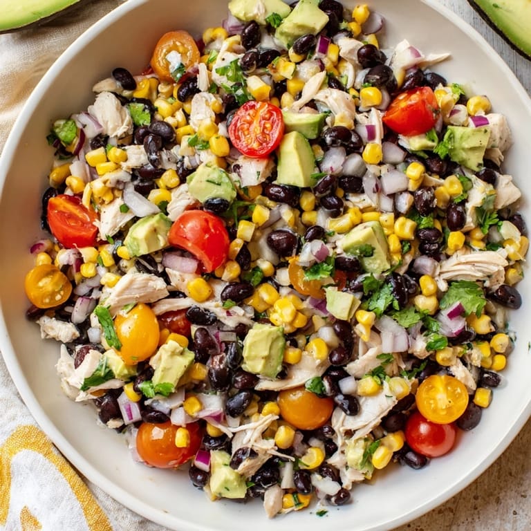 Close-up showcasing the layered ingredients of this delicious Dense Southwestern Bean Salad, ready to enjoy.